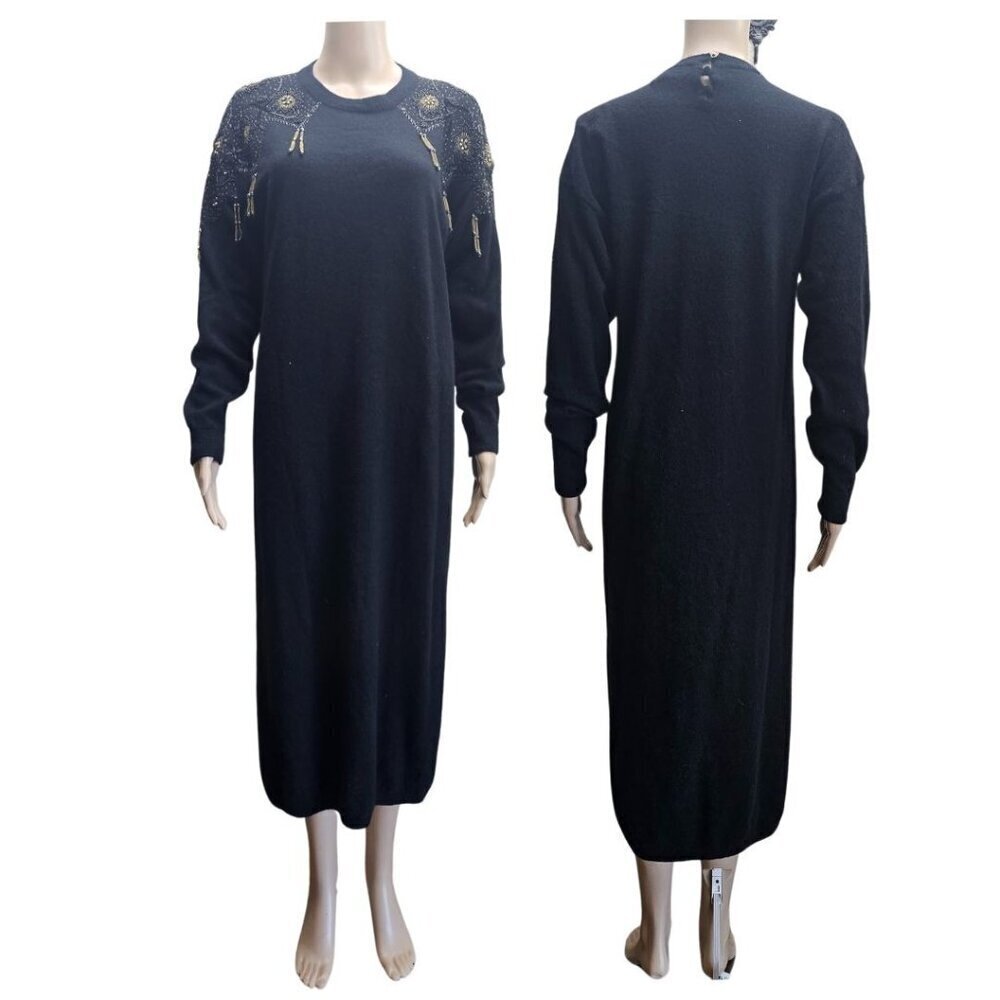 Destiny Lambswool AngoraVintage Pullover Sweater Beaded Holiday Dress L